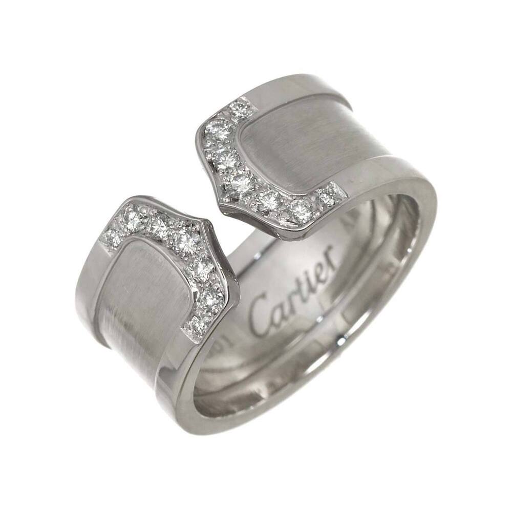 Cartier C2 Large LM #57 Ring with Diamonds, 18K White Gold (750), 2C